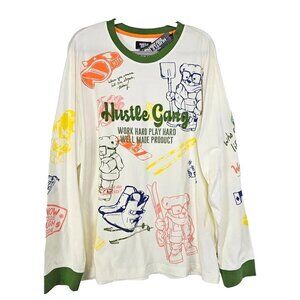 Hustle Gang Bear Graphic Shirt Mens 4XL White Streetwear Apres Ski Y2K Snow